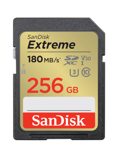 Sandisk extreme 256gb sdxc (180mb/s) uhs-i (u3 / v30) muistikortti