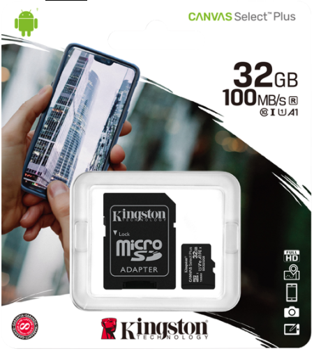 Kingston MicroSD 32GB Canvas Select Plus 100MB/s read Class 10