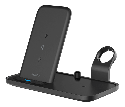 2-paikkainen Langaton Laturi, 10 W, USB-C, Qi-sertifioitu, Kaksi LED-merkkivaloa, Musta